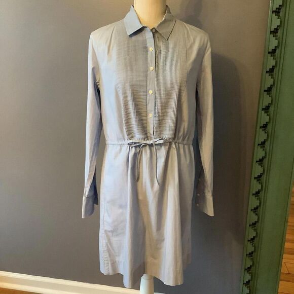 Chic Light Blue Button-Up Dress with Drawstring - Picture 1 of 9
